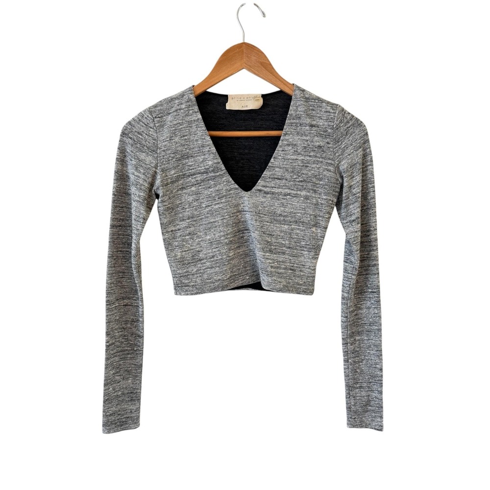 Alice + Olivia AIR Cropped Tee Top Womens 0 Gray Y2K Festival Going Out
